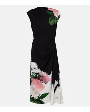 Erdem Vestido Midi Floral Fruncido - Negro