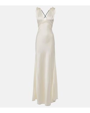 Victoria Beckham Gathered Open-Back Crepe Satin Gown - White