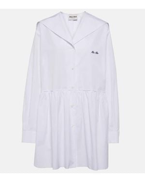 Miu Miu Gathered Cotton Poplin Shirt Dress - White