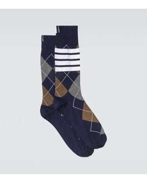 Thom Browne Printed Cotton-Blend Socks - Blue
