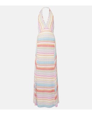 Missoni Zig Zag Halterneck Lame Maxi Dress - White