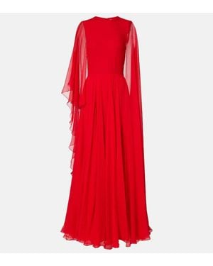 Givenchy Caped Draped Silk Chiffon Gown - Red
