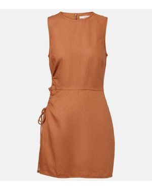 SIR. Vestido Corto D'Orsay De Lino Con Aberturas - Marrón