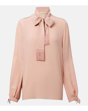 Valentino Blusa De Crepe De Seda Con Lazo - Rosa