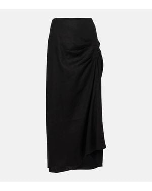 Sir. The Label Dorian Ruched Linen-Blend Midi Skirt - Black