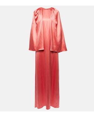 Monique Lhuillier Caped Silk Satin Gown - Red