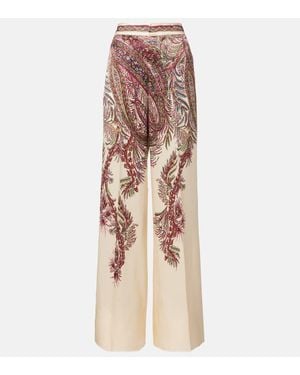 Etro Paisley Satin Palazzo Trousers - Natural