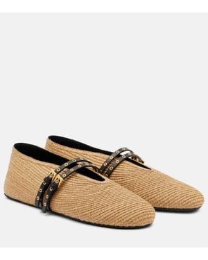 Alaïa Ballerinas Aus Stroh Mit Leder - Braun
