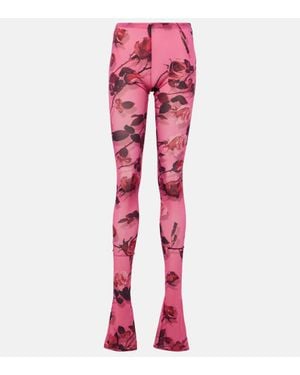 Blumarine Semi-Sheer Printed Leggings - Red
