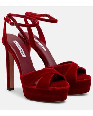 Aquazzura Divine 130 Velvet Platform Sandals - Red