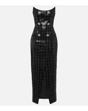 Balmain Trägerlose Robe Aus Metallic-tweed Mit Pailletten Und Verzierungen - Schwarz