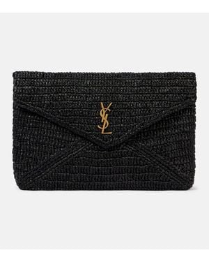 Saint Laurent Pouch Cassandre Large De Rafia - Negro