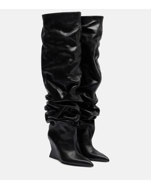 Balmain 95 Leather Wedge Over-The-Knee Boots - Black