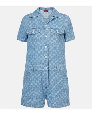 Gucci Gg Denim Jacquard Romper - Blue