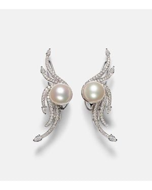 YEPREM Pearlescent 18Kt Earrings With Diamonds And Pearls - White