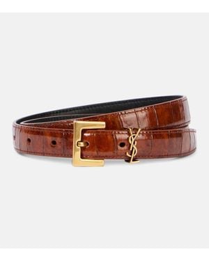 Saint Laurent Ceinture Cassandre En Cuir Embosse - Marron
