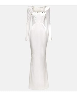 Alessandra Rich Square-Neck Silk-Blend Gown - White
