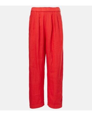 Velvet Gini Linen Straight Trousers - Red