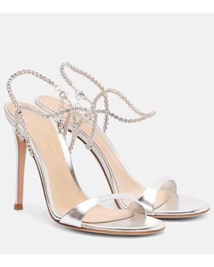 Gianvito Rossi Embellished Metallic Leather Sandals - White
