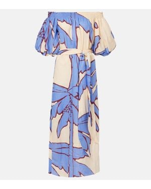 Johanna Ortiz Abito Midi Off-Shoulder - Blu