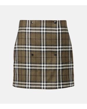 Burberry Check Wool Miniskirt - Green