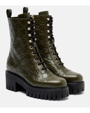 Gucci Gg New Marmont Leather Combat Boots - Black