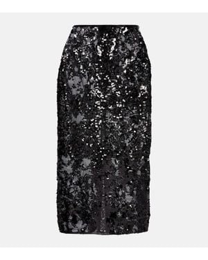 Victoria Beckham Sequined Floral Midi Skirt - Black
