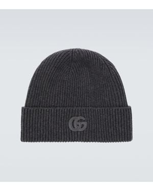 Gucci Double G Ribbed-Knit Cashmere Beanie - Black