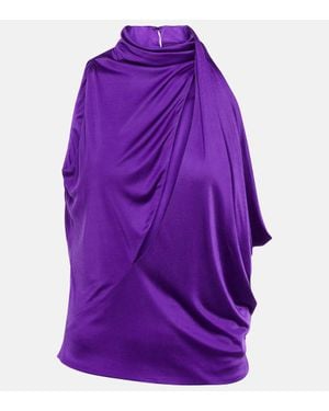 Versace Cutout Turtleneck Satin Top - Purple