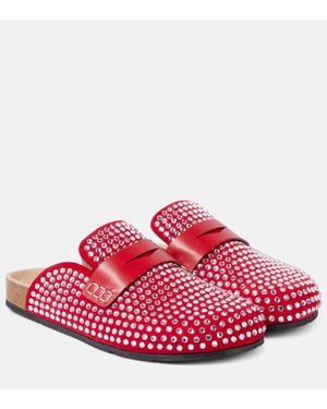 JW Anderson Crystal-Embellished Leather Mules - Red