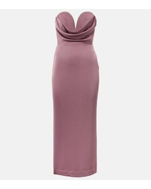 Alex Perry Gathered Strapless Satin Midi Dress - Purple