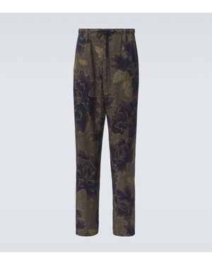 Dries Van Noten Printed Drawstring Straight-Leg Trousers - Grey