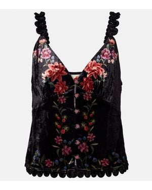 FARM Rio Floral Velvet Top - Red