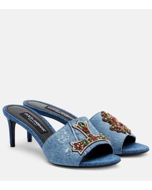 Dolce & Gabbana Crystal-Embellished Denim Mules - Blue