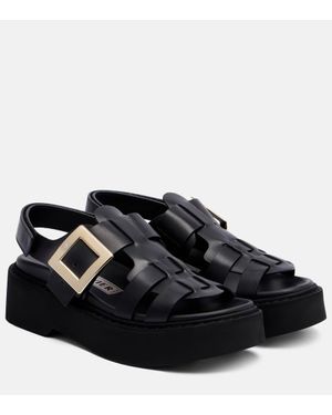 Roger Vivier Viv' Rangers Leather Platform Sandals - Black