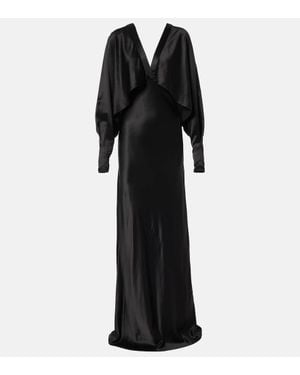 Saint Laurent Maxikleid Aus Seidensatin - Schwarz