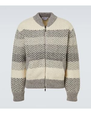 Thom Browne Cardigan De Lana Y Mohair De Chevron - Neutro