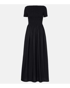 Faithfull the Brand Shirred Off-Shoulder Cotton Maxi Dress - Black