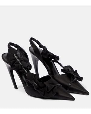 Nensi Dojaka Ruffled Satin Slingback Pumps - Black