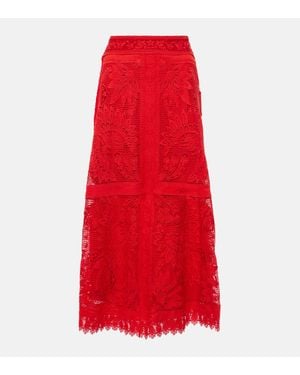 FARM Rio Toucan Guipure Lace Midi Skirt - Red