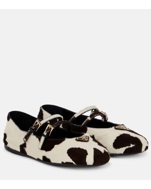 Prada Calf Hair Mary Jane Flats - Black