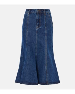 Self-Portrait Flared Denim Midi Skirt - Blue