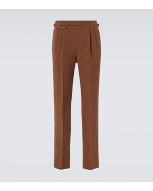 dunhill Pantalones Tapered De Lino - Marrón