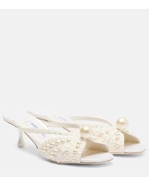 Jimmy Choo Verzierte Pantoletten Siva 50 Aus Satin - Natur