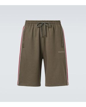 Gucci Bestickte Shorts Aus Baumwoll-Pique - Grün