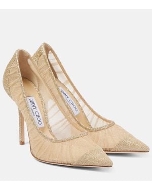 Jimmy Choo Pumps Love 100 aus Tuell mit Glitter - Natur