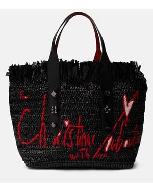 Christian Louboutin Frangibus Medium Embroidered Raffia Tote Bag - Black