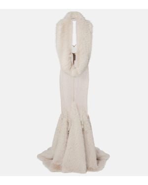 David Koma Robe Mit Pailletten Und Faux Fur - Weiß