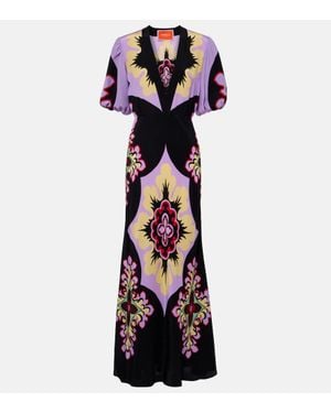 La DoubleJ Vestido Largo Marlene Placee De Seda - Multicolor