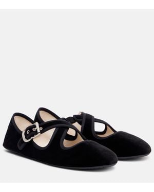 Alaïa Criss Cross Velvet Mary Jane Flats - Black